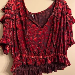 Free people Velvety Cropped Bow & Ruffles Blouse XL